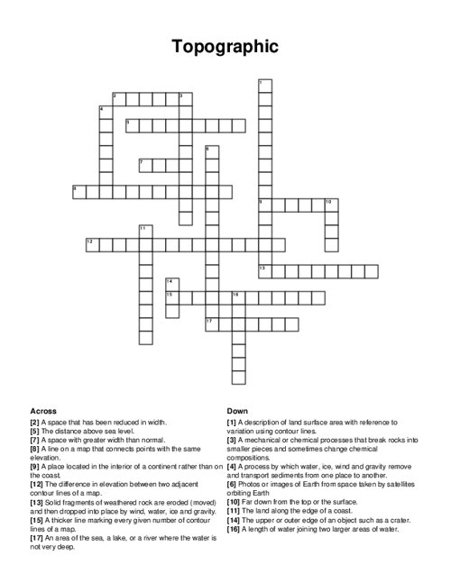Topographic Crossword Puzzle