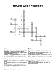 Nervous System Vocabulary crossword puzzle