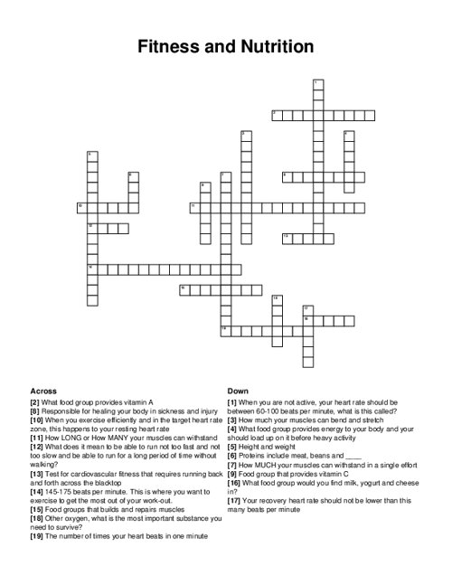 Fitness and Nutrition Crossword Puzzle