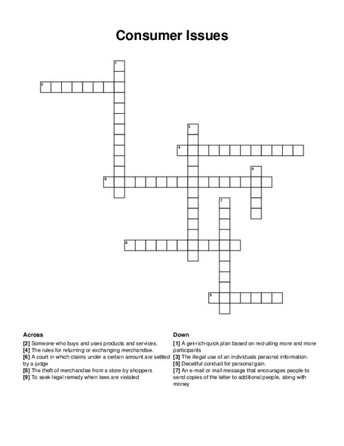 Consumer Issues Crossword Puzzle