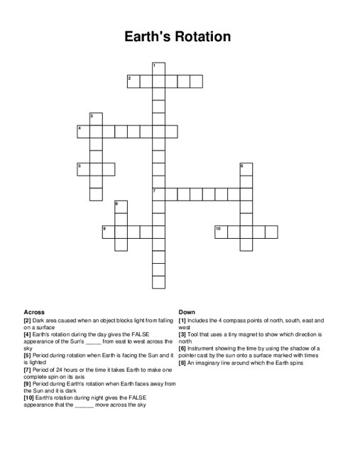 Earth s Rotation Crossword Puzzle