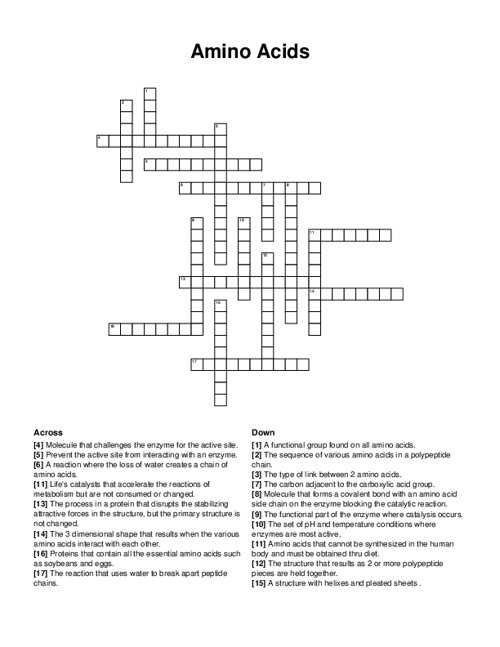 Amino Acids Crossword Puzzle