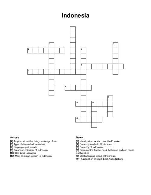 Indonesia Crossword Puzzle