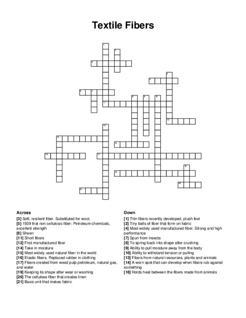 Textile Fibers Crossword Puzzle