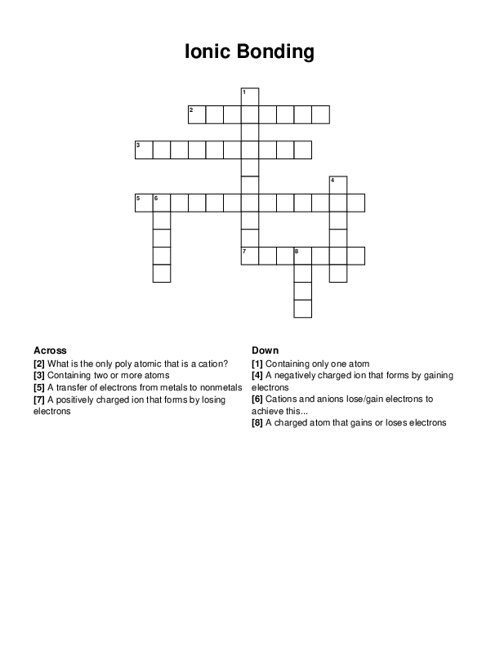 Ionic Bonding Crossword Puzzle