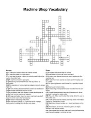 Machine Shop Vocabulary crossword puzzle