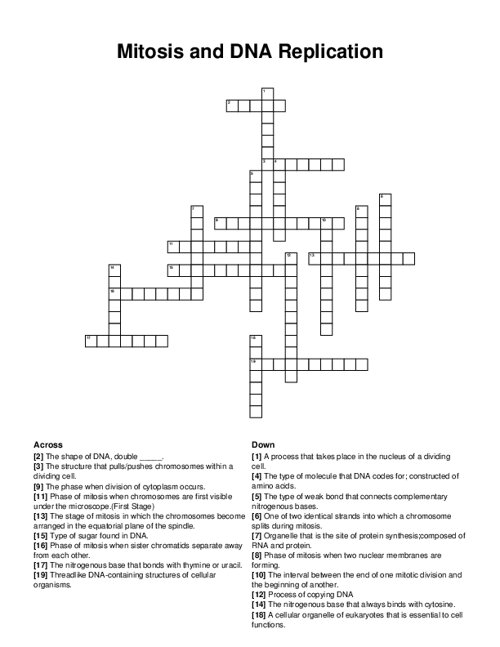 Mitosis and DNA Replication Crossword Puzzle