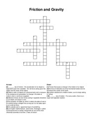 Friction and Gravity crossword puzzle