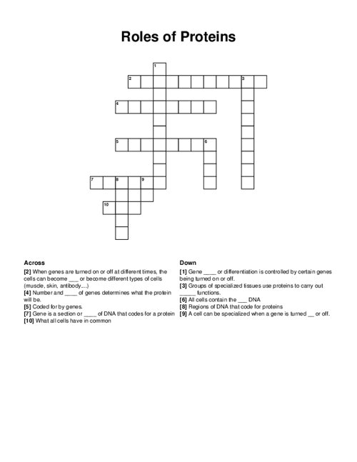 Roles of Proteins Crossword Puzzle