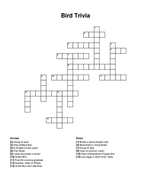Bird Trivia Crossword Puzzle