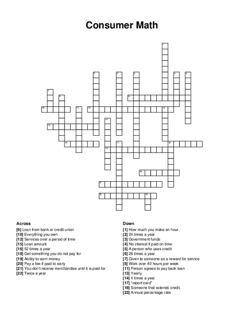 Consumer Math Crossword Puzzle