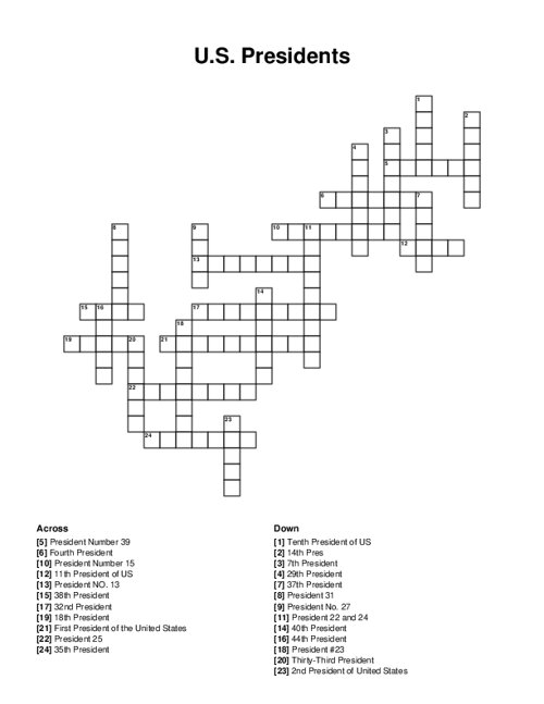 U S Presidents Crossword Puzzle