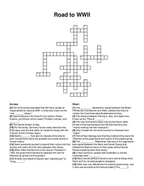 Road to WWII Crossword Puzzle