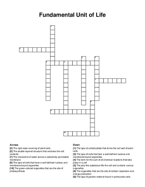 Fundamental Unit of Life Crossword Puzzle