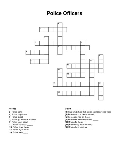 Police Officers Crossword Puzzle