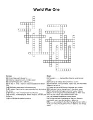 World War One crossword puzzle