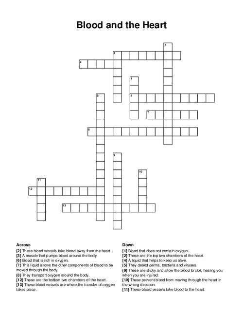 Blood and the Heart Crossword Puzzle