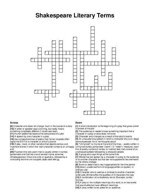 Shakespeare Literary Terms Crossword Puzzle