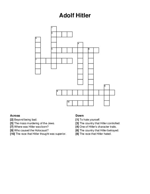 Adolf Hitler Crossword Puzzle