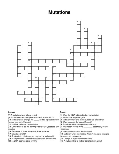 Mutations Crossword Puzzle