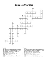 European Countries crossword puzzle