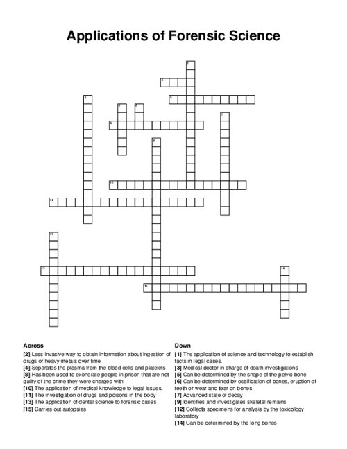 Applications of Forensic Science Crossword Puzzle