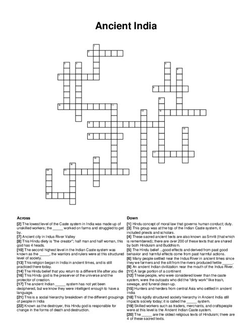 Ancient India Crossword Puzzle