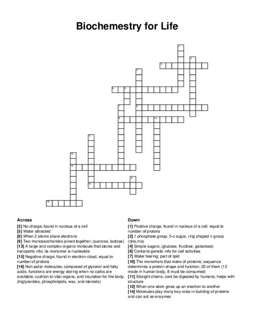 Biochemestry for Life Crossword Puzzle