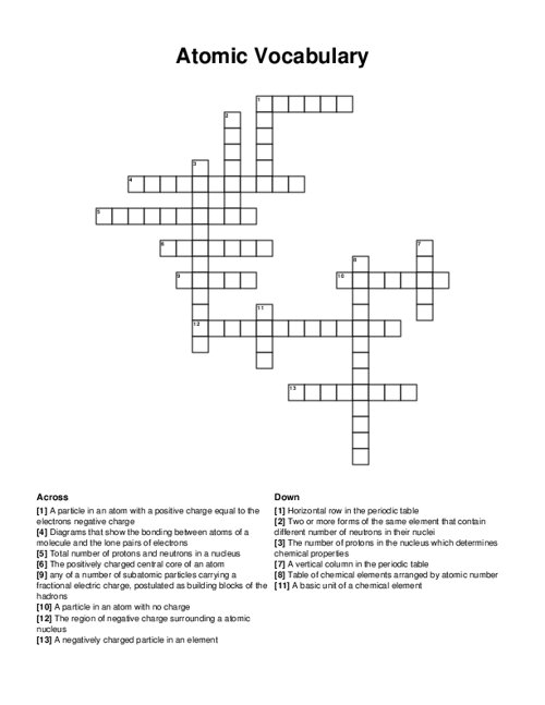 Atomic Vocabulary Crossword Puzzle