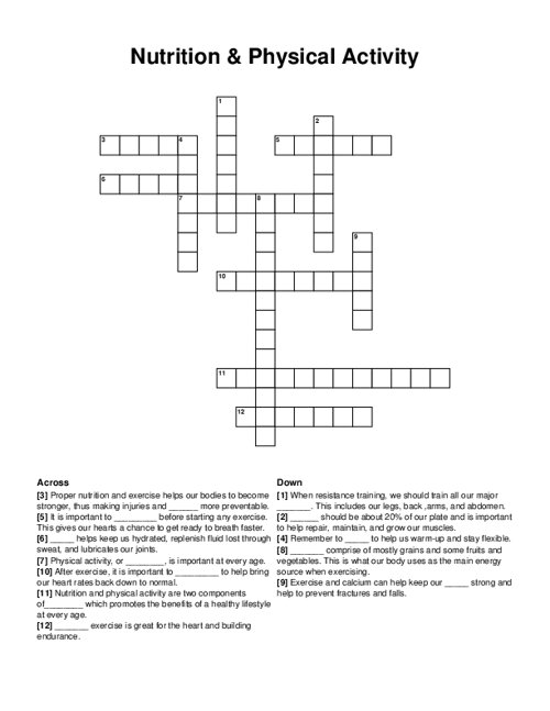 Nutrition & Physical Activity Crossword Puzzle