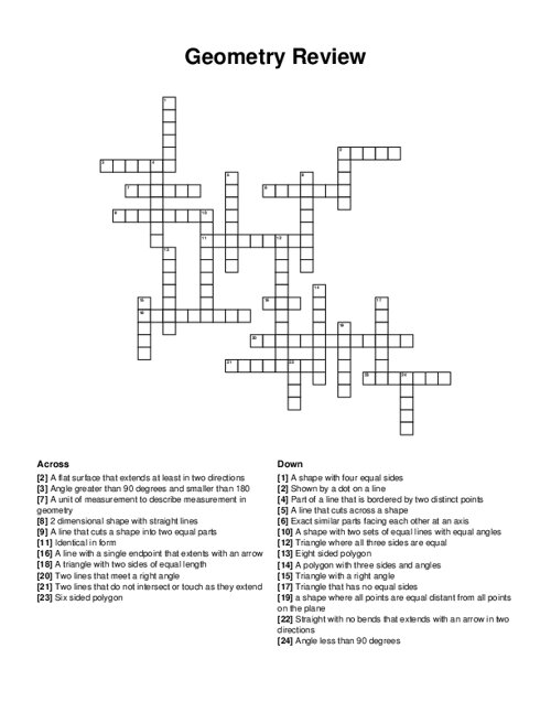 Geometry Review Crossword Puzzle