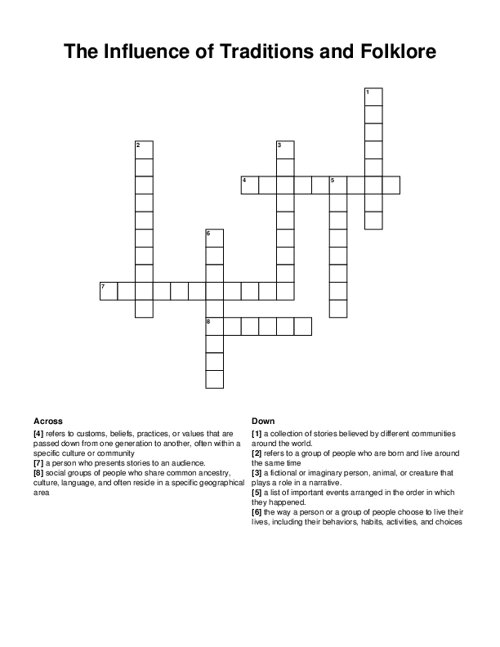 The Influence of Traditions and Folklore Crossword Puzzle