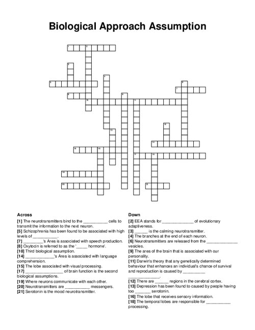 Biological Approach Assumption Crossword Puzzle