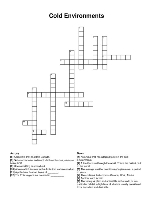 Cold Environments Crossword Puzzle