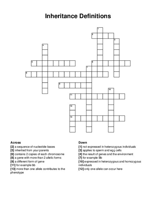 Inheritance Definitions Crossword Puzzle