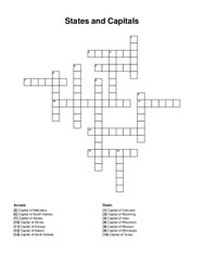 States and Capitals crossword puzzle