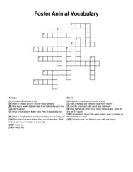 Foster Animal Vocabulary crossword puzzle