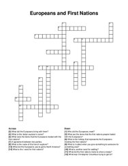 Europeans and First Nations crossword puzzle