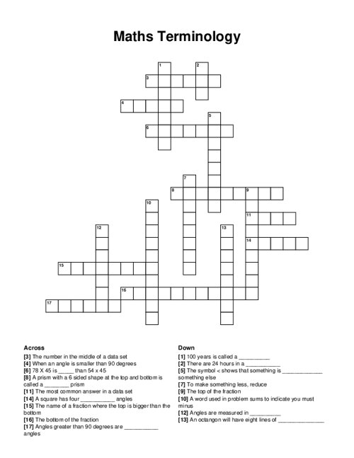 Maths Terminology Crossword Puzzle