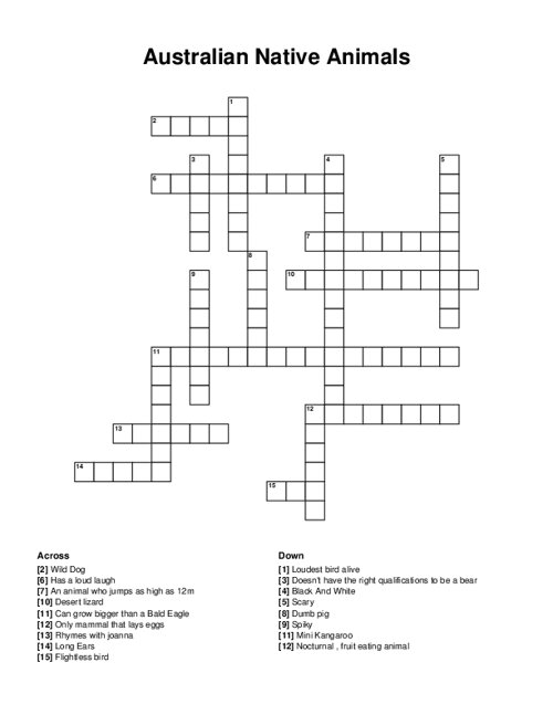 Australian Native Animals Crossword Puzzle