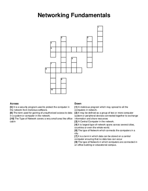 Networking Fundamentals Crossword Puzzle