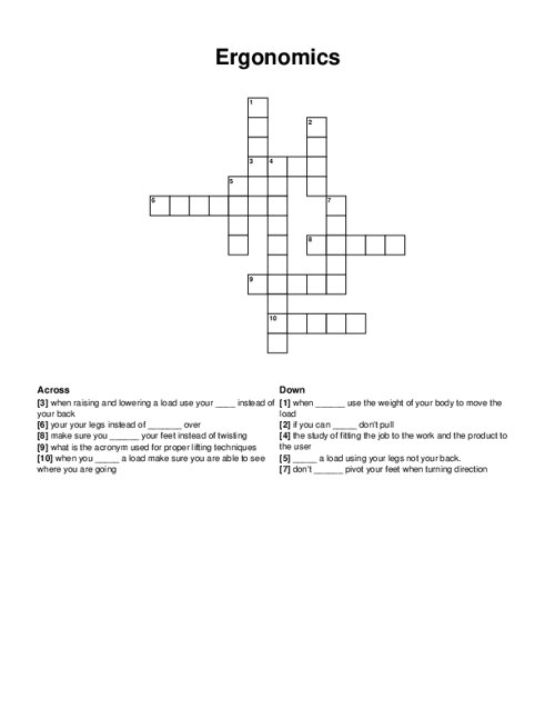 Ergonomics Crossword Puzzle