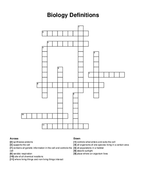 Biology Definitions Crossword Puzzle