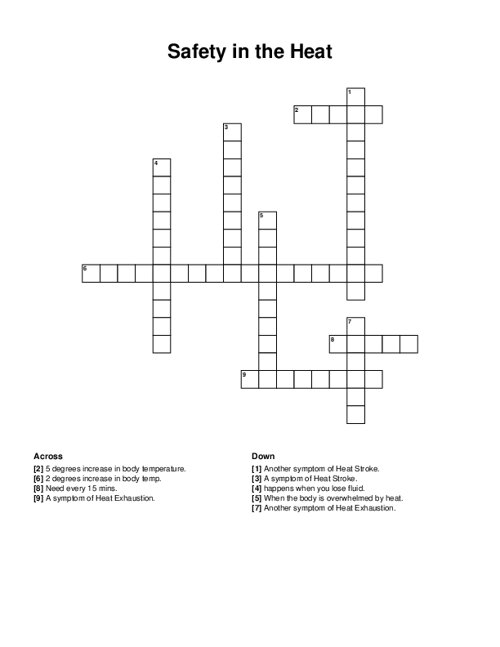 Safety in the Heat Crossword Puzzle