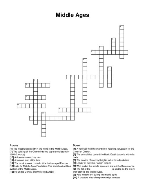 Middle Ages Crossword Puzzle