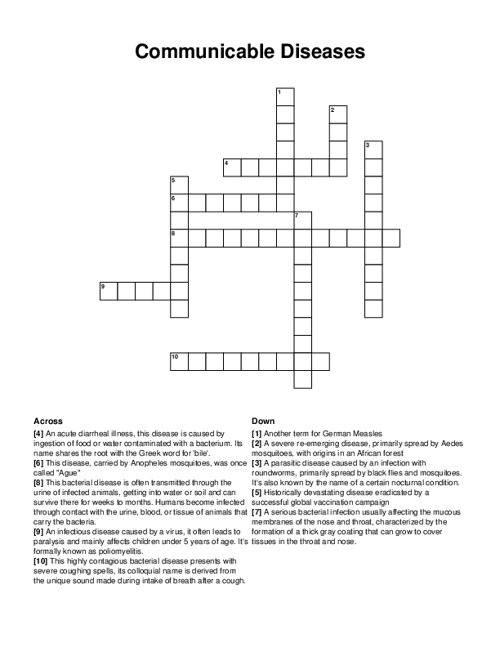 Communicable Diseases Crossword Puzzle