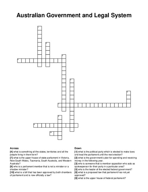 Australian Government and Legal System Crossword Puzzle