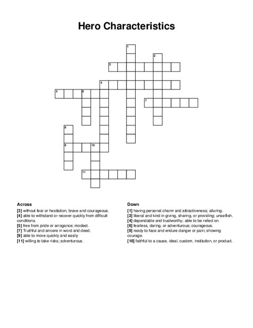 Hero Characteristics Crossword Puzzle