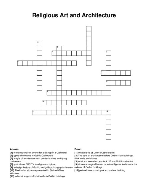 Religious Art and Architecture Crossword Puzzle