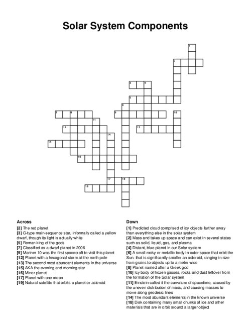 Solar System Components Crossword Puzzle